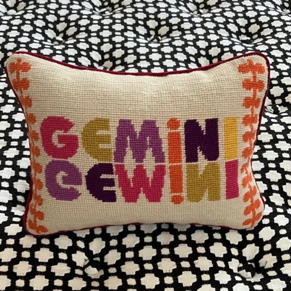 Jonathan Adler Gemini Zodiac Needlepoint Pillow Cushion - Excellent!